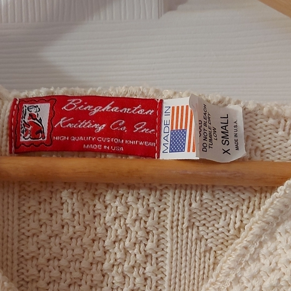 Vintage Binghamton Knitting Co. Aran Knit Hooded Sweater Oversized 100% Cotton - Picture 3 of 6